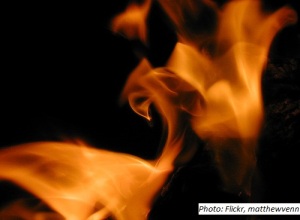 Close up of flames on a black background